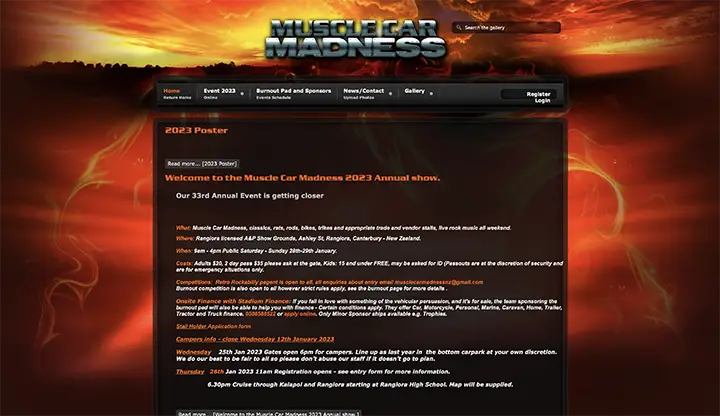 a screenshot of muscle car madness nz website