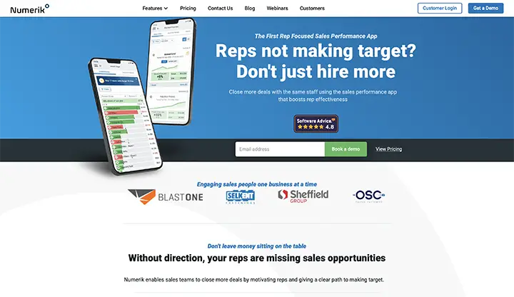 a screenshot of numerik sales performance app website