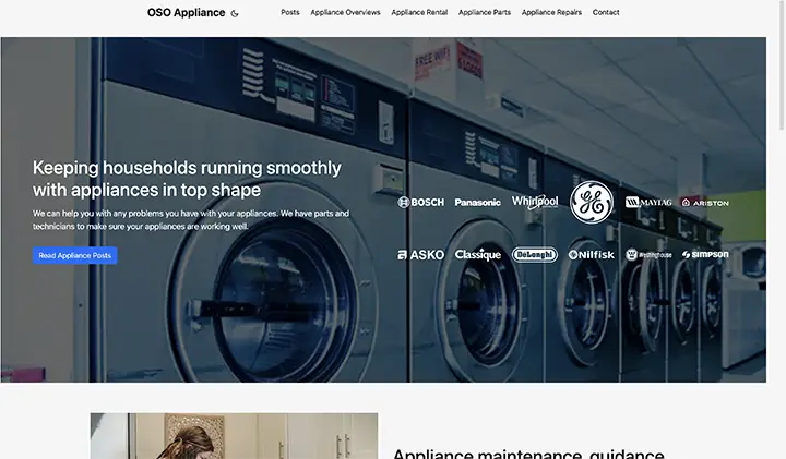 a screenshot of oso appliance repair and parts directory website