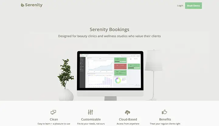 a screenshot of serenity yoga studio management software website